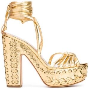 RARE FIND! ALCHIMIA DI BALLIN Anguilla Gold Leather Platform Sandals Siz…